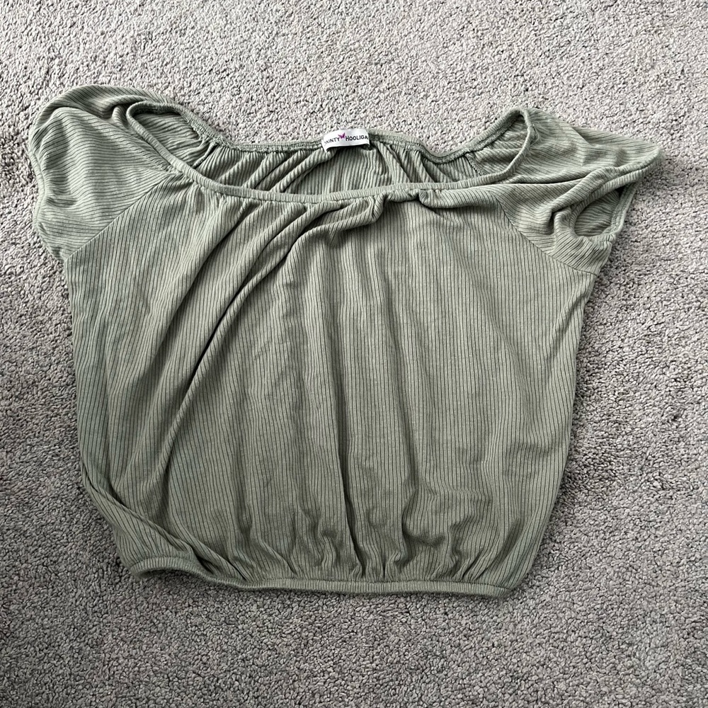 Dainty Hooligan offer the shoulder green ribbed shirt